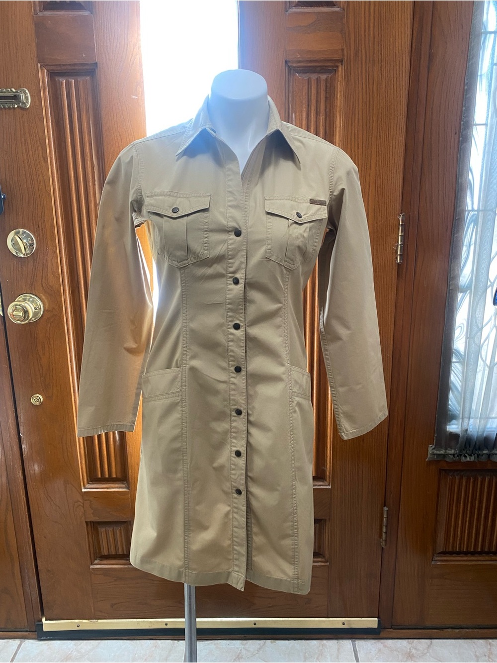 Liz Claiborne Tan Long-Sleeve Button-Front Shirt Dress